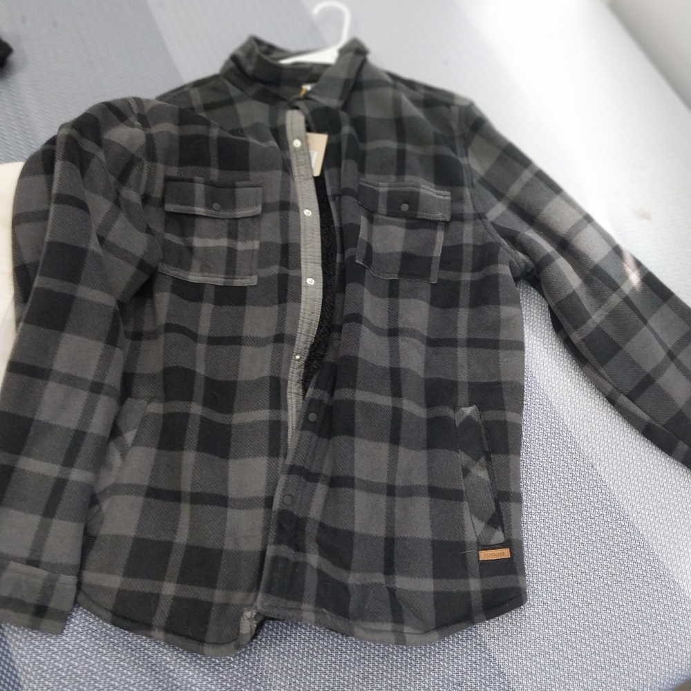 Voyager Fleece Shirt Jacket Mens Size xxl Charcoal Plaid Sherpa Lined